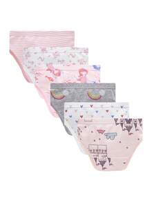 6pcs/Pack Baby Girls' Underwear With Dog, Unicorn, Flamingo Designs