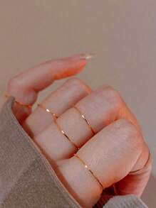 5pcs/Set Steel-Color Minimalist Stainless Steel Plain Circle Stackable Joint Ring, Women