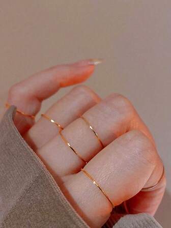5pcs/Set Steel-Color Minimalist Stainless Steel Plain Circle Stackable Joint Ring, Women