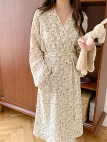 1pc Cute Rabbit Cartoon Japanese Style Robe, Lovely Bathrobe Pajama Dress, Long Sleeve Sleepwear For Women, Spring/Autumn/Winter - Multicolor - View 11