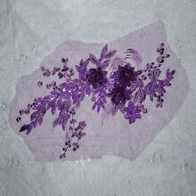 1pc 3D Lace Flower Embroidered Floral Patch, Green & Purple, Decoration For Wedding Dresses, Garments - Multicolor - View 4