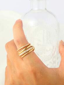1 pieza Anillo de mujer personalizado de 4 capas de cobre con circonita, versátil y creativo, adecuado para fiesta, regalos de festivales, uso diario