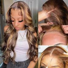 VIOLLY VIOLLY 200 High Density 5x5 Glueless Ombre Lace Front Wig Blended Human Hair Highlights Honey Blonde Body Wave Pre-Cut Lace & Pre-Plucked Hairline For All Ethnicities Realistic Hairpiece | Natural Elegant Look | Natural Appearance