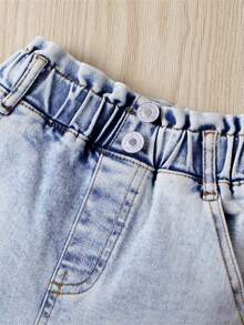 Traje de pantalón para niña, informal, tejido de calle, chaleco de verano, pantalones vaqueros largos con bolsillos - Blanco - Ver 6