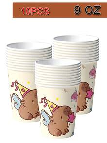 Set Piring Pesta Tema Capybara 10/50pcs - Dekorasi Peralatan Makan Pesta Capybara Kartun Lucu, Piring dan Serbet Kertas Sekali Pakai Warna Oranye, Cocok untuk Pesta Ulang Tahun, Melayani 10 Tamu - MultiWarna - View 8
