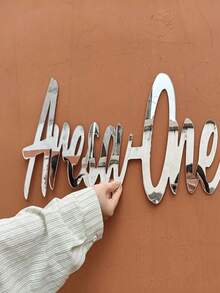 One Personalized Acrylic Nameplate Mirror Wall Decoration With Elegant Gold And Silver Lettering, Suitable For Weddings, Holiday Decorations; Gifts, Birthdays, Housewarmings, Wedding Decorations, And Country Wedding Decorations. Multifunctional, With Printed Designs. - Silver - View 5