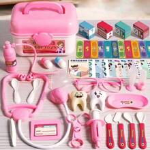 Set de 42 piezas de juguete de doctor, Estetoscopio de enfermera, Juguete de casa de muñecas dental (color aleatorio), Juego educativo de rompecabezas de doctor, Juego de doctor para niños que incluye caja de herramientas médica, casa, enfermera, inyector y estetoscopio