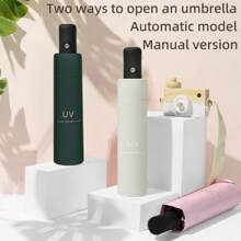 1pc Uv Folding Umbrella, 8-Bone Sun Umbrella, Sun Protection And Shading Umbrella, Sun Umbrella, Solid Color Business Three-Fold Umbrella, Black Rubber UV-Resistant Umbrella, Waterproof Umbrella, Travel Umbrella, Elegant Design, High Water Repellent Umbrella, Suitable For Rainy Days, Gift Umbrella