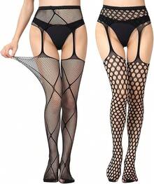 EVERSWE High Waist Fishnet Tights, Thigh High Suspender Stockings