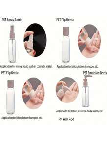 1 pièce/7 pièces Bouteilles de voyage, Ensemble de bouteilles rechargeables avec sac de toilette, conteneur de liquide vide, bouteille de distribution de liquide étanche, sac cosmétique de transport, pot de crème, accessoires de voyage, kit de bouteilles de voyage, Ensemble de contenants de toilette portables étanches, Contenants cosmétiques de taille cabine en PP transparent pour lotion, shampoing, crème, savon avec sac portable, Kit de bouteilles de voyage avec Escarpins