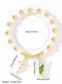 1 pièce Bracelet avec pendentif croix et perles, accessoire favori des clients, motif mode Saint-Jude. Convient pour un port quotidien ou festif, idéal pour une tenue décontractée ou en cadeau. Design minimaliste, plaqué or.