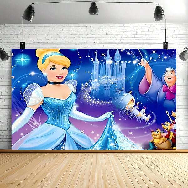 1 pieza Decoración de fondo de banner para mesa de pastel de fiesta de cumpleaños con temática de princesa. Perfecto para decorar la pared de la sala de fiesta de cumpleaños como fondo, también sirve como accesorio fotográfico y de estudio. También se puede usar para decorar la pared del dormitorio.