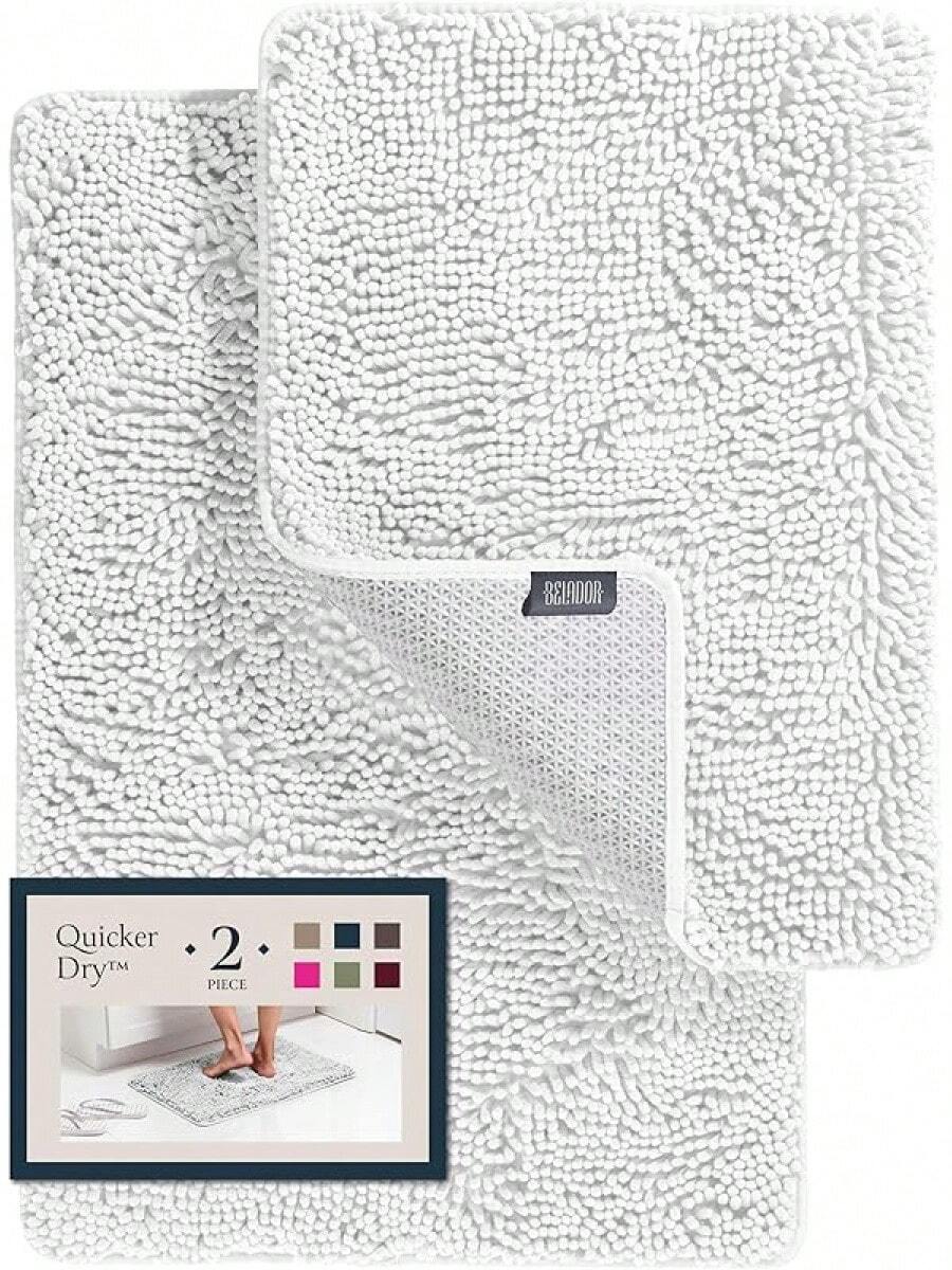 BELADOR Bathroom Rugs Sets 2 Piece- Plush Bath Mat Set Quick-Dry Soft Chenille Mat With Rubber Backing, Absorbent Rug Set, Washable Bath Rugs - Bath Mats 24x17 + 30x20 - 07 White - View 1