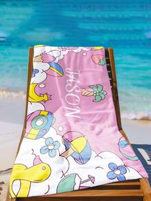 1pc Customized Text Printed Bath Towel, Beach Towel, Personalized Towel, Kids Towel, Pool Towel, Bathroom Towel, Holiday Gift, Beach Essential, Outdoor Travel