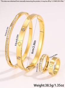 4 Peças Conjunto de Pulseiras e Anéis de Aço Inoxidável Moda Criativa, Para Família, Ente Querido, Presentes de Feriado, Presentes de Natal, Presentes de Aniversário