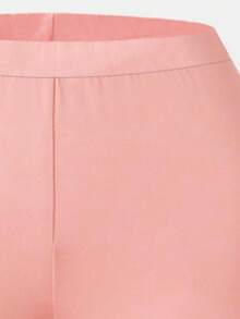 女童夏季宽松短袖T恤短裤套装（2件套），休闲简约风格，适合上学/运动/户外活动 - 粉色 - 查看 8