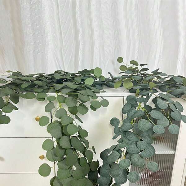1 pieza Guirnalda de hojas de eucalipto, rama de planta artificial verde para decoración de fiesta, arco de boda, decoración del hogar, adorno colgante para techo de centro comercial