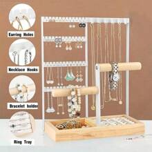 1 Pc Elegant Desktop Metal Jewelry Organizer, Multi-Functional Necklace, Earring, Bracelet, Watch Storage Rack With Ring Box, Tray For Women Storage Organizer Travel Essentials Gift Back To School