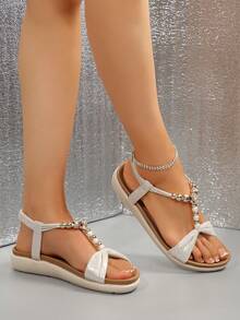 Ladies' Summer Versatile Pearl Bow Open - Toe Sandals: Suitable For Various Summer Formal Occasions - Silver - View 2