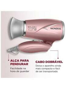 Mondial Golden Rose 2 In 1 Kit With 1200W Portable Dryer SC-47 And Hair Straightener Flat Iron P-20 Both Bivolt - 查看 4