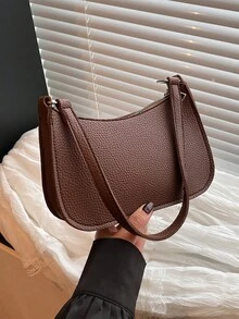 1 件咖啡色 PU 皮革鳄鱼纹拉链开合简约休闲腋下单肩法棍包，适合女性日常使用 - 咖啡 - 查看 5