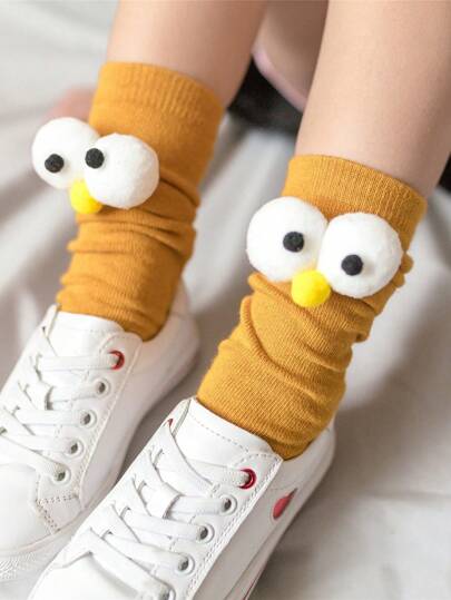 زوج جوارب كرتونية طويلة لحد الركبة ذات عيون كبيرة للأولاد والبنات
