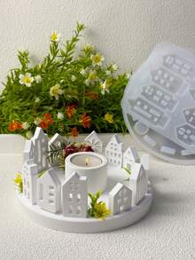 2 件/套 - 空心房屋模具和带孔圆形底座模具、DIY 创意房屋烛台石膏模具、家居装饰饰品硅胶模具、工艺品制作环氧树脂铸造模具 - 白色 - 查看 10