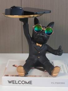 2 Styles Of Figurine Ornaments, French Bulldog Gift Key Holder Tray, Candy Dish, Home Decor Resin, Butler Statue Key Bowl For Entryway, Desk, Dining Table, Office Accessory Tray