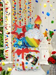 1 个巨型气球生日蛋糕形状气球派对装饰气球适用于生日、派对装饰、家居装饰、摄影道具、礼物 - 多色 - 查看 3