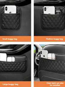 1pc Black Quilted PU Leather Car Seat Organizer For Phone, Keys, Coins & Small Items - Fit Storage Bag With Diamond Pattern, Compact Design For Most Car Interiors, Car Storage For Women Storage Organizer Travel Essentials Back To School Dormitory Storage