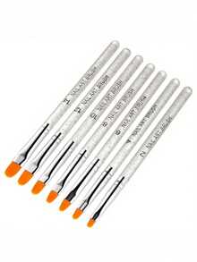 Gold 7Pcs Professional Nail Art UV Gel Brush Pen Transparent Acrylic Nail Art Painting Drawing Brush Manicure Accessories Tools