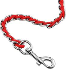 Dog Leash Chew Proof, Chain Leash Anti Chew Dog Leash For Large Dogs Heavy Duty, Indestructible Metal Leash Anti Bite Chain Link With Woven Cord Soft Padded Handle (Orange, 5FT) - 紅色 - 查看 3