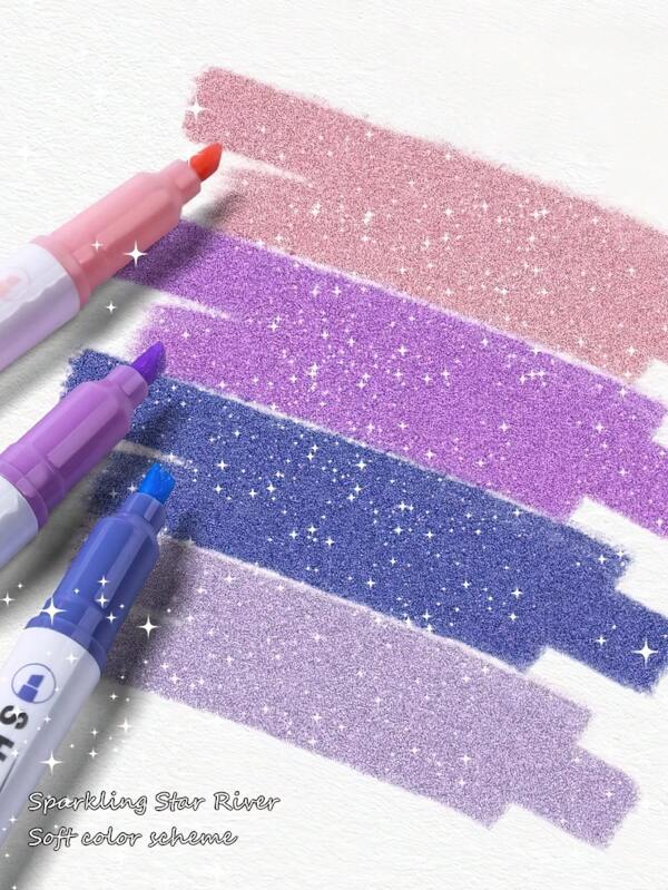 4 piezas Bolígrafos resaltadores de punta fina con brillo pastel - Marcadores para scrapbooking, escuela, papelería Kawaii, regalos de regreso a la escuela