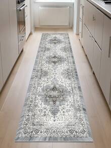 1 pieza Alfombra de área de estilo bohemio gris de terciopelo con cristales, 850g/m², rectangular, antideslizante lavable, decoración del hogar, apta para sala de estar, cocina, comedor, oficina, para todas las estaciones - Gris - Ver 11
