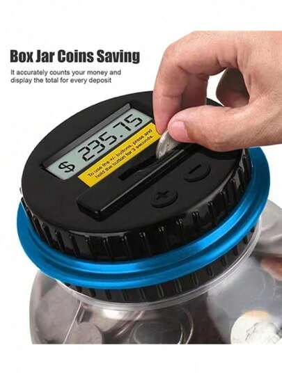 Cofrinho eletrônico inteligente de 1 unidade, depósito unidirecional, aceita GBP, EUR, AUD, TWD, MXN, KRW, SGD, cofrinho grande transparente, antiqueda, presente de volta às aulas para estudantes, cultive o hábito de economizar, sem bateria, cor aleatória, presente premium de Natal/feriado