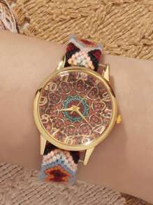 2pcs Fashionable Simple Women's Lovers Watch, Round Antique Bohemian Quartz Cloth Band Watch, Sisters Lovers Watch, Suitable For Holiday, Holiday And Daily Wear, Is The Best Gift For Women Lovers.