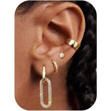IRONBOX 4 perechi cercei mici din aur pentru femei, hipoalergenici, placați cu aur de 14K, seturi de cercei groși pentru piercing-uri multiple, cercei delicați, set de bijuterii drăguțe din argint pentru cartilaj, cadouri