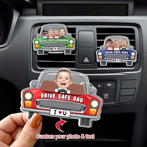 1 peça de presente personalizado para o Dia dos Pais para o pai, clipe de viseira de foto infantil personalizado para o pai, cabide de carro personalizado para pendurar com foto de bebê, chaveiro de acrílico personalizado com foto e texto "Drive Daddy", clipe de viseira de sol de carro "Drive Daddy", automotivo, escolhas da estação