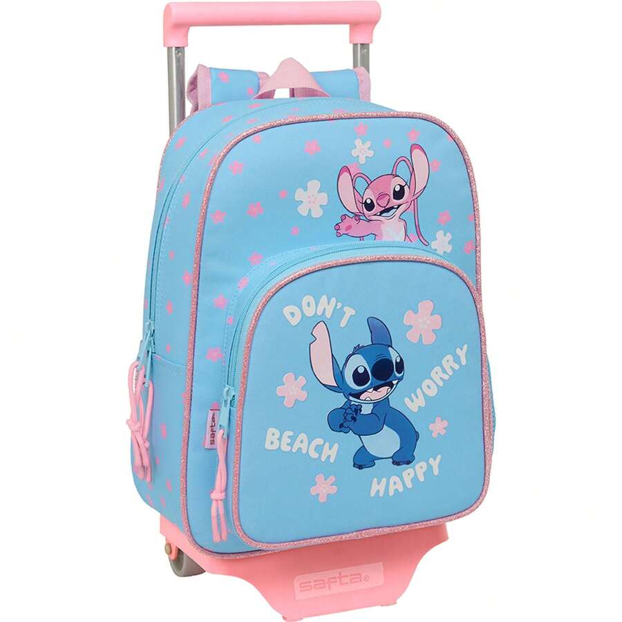 Lilo Y Stitch Stitch Backpack - School Backpack + Trolley With Adjustable Telescopic Handle And Ergonomic Handle - Backpack With Large Compartments And Interior Organizers, Ideal For Primary And Secondary School Students - 背包 185 + 汽車 705 "快樂" - 查看 1