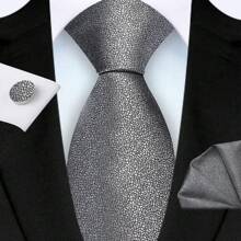 3pcs/Set 8cm Width Solid Cracked Pattern Necktie, Handkerchief, Cufflink Men's Tie Set, High Quality Classic Fashion Business Casual Tie Set, Men's Wedding Accessories, Family/Christmas/Father's Day Gift