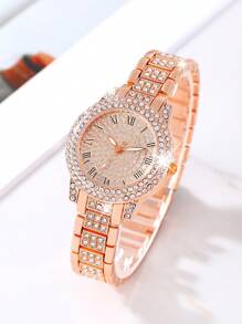 Women's Watch 1 Set Elegant Quartz Watch And Jewelry Set, Fashion Women's Round Watch, Bracelet Set Perfect For Everyday Wear, Birthday Gifts, Parties, Holiday Gatherings, And As The Ideal Gift For Yourself Or Friends No Box