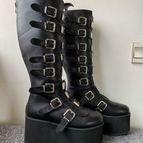 Botas genéricas altas de tacón alto com cremallera punk gótico para mulheres