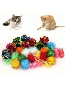 Juguetes para gatos, paquete de 30 juguetes interactivos para gatos que incluyen bolas de arruga para gatos, bolas brillantes para gatos, resortes en espiral para la mayoría de los gatos