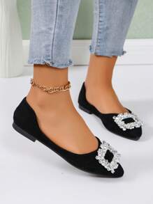 Kleine Größe halbe Größe Daunen, Mädchen Quadrat Schnalle Spitzer Zehenbereich Niedriger Absatz Ballerinas - Leichtgewichtig & Bequem, Für alle Jahreszeiten geeignet, Vielseitig, Elegant & Charmant, Anmutig - Funkelnde Strass Blendend, Klassisch & Zeitlos