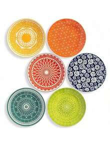 Mismatched Colorful Dinnerware Set Of 6 - Fun Decorative Cute Boho Kitchen Dishes - Zero Lead & Cadmium - 10.5 Inch Diametersummer - 8.5 Inch - View 1
