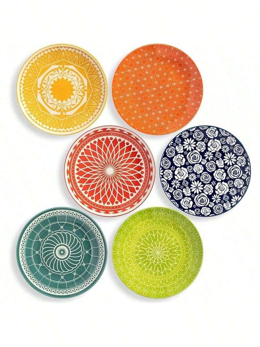 Mismatched Colorful Dinnerware Set Of 6 - Fun Decorative Cute Boho Kitchen Dishes - Zero Lead & Cadmium - 10.5 Inch Diametersummer - 8.5 Inch - View 1