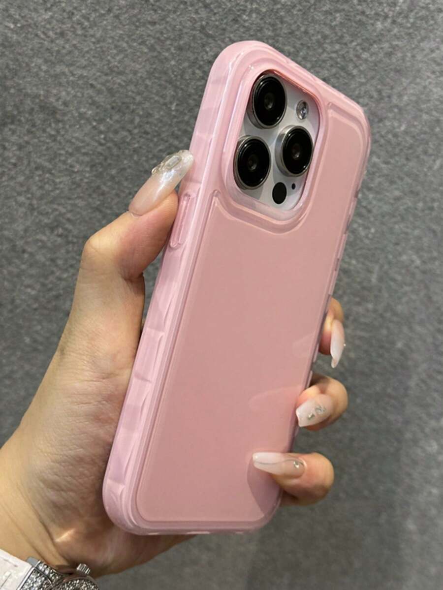 Fashion Cute Jelly Glossy Full Protection Phone Case Compatible With IPhone 16 15 14 13 12 Pro Max Soild Color Shockproof Soft Back Cases - Hồng - Xem 1