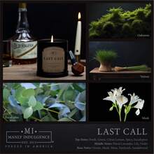 Vela en frasco Manly Indulgence Last Call de 16.5 oz - Aroma amaderado de vetiver, musgo de roble - Notas cítricas y especiadas - Eucalipto - Hasta 60 horas de combustión - Cera de mezcla de soja, vertida en EE. UU. - Escape del bosque - Ver 4