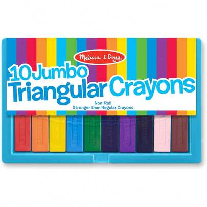 Jumbo Triangular Crayons - 10-Pack, Non-Roll, Flip-Top