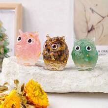 1pc Natural Crystal Stone Owl Statue Reiki Stone Owl Figurine Amulet Fengshui Sculpture For Home Office Decoration - Multicolor - View 5